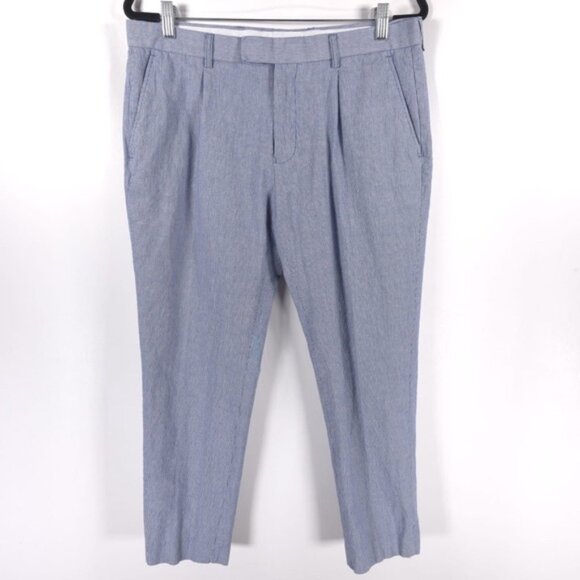 MOSS LONDON Men’s LINEN Blend Slim Fit Pants Crop Houndstooth Size‎ 34x26 - Picture 1 of 13